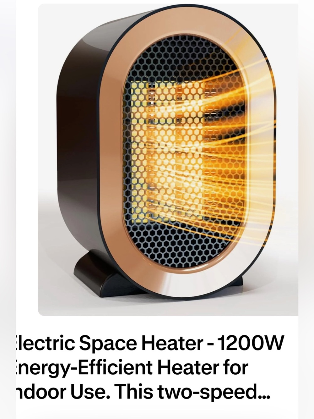 AIR HEATER 1200W in Black and Gold - Compact Ceramic Space Heater - Picture 5 of 5